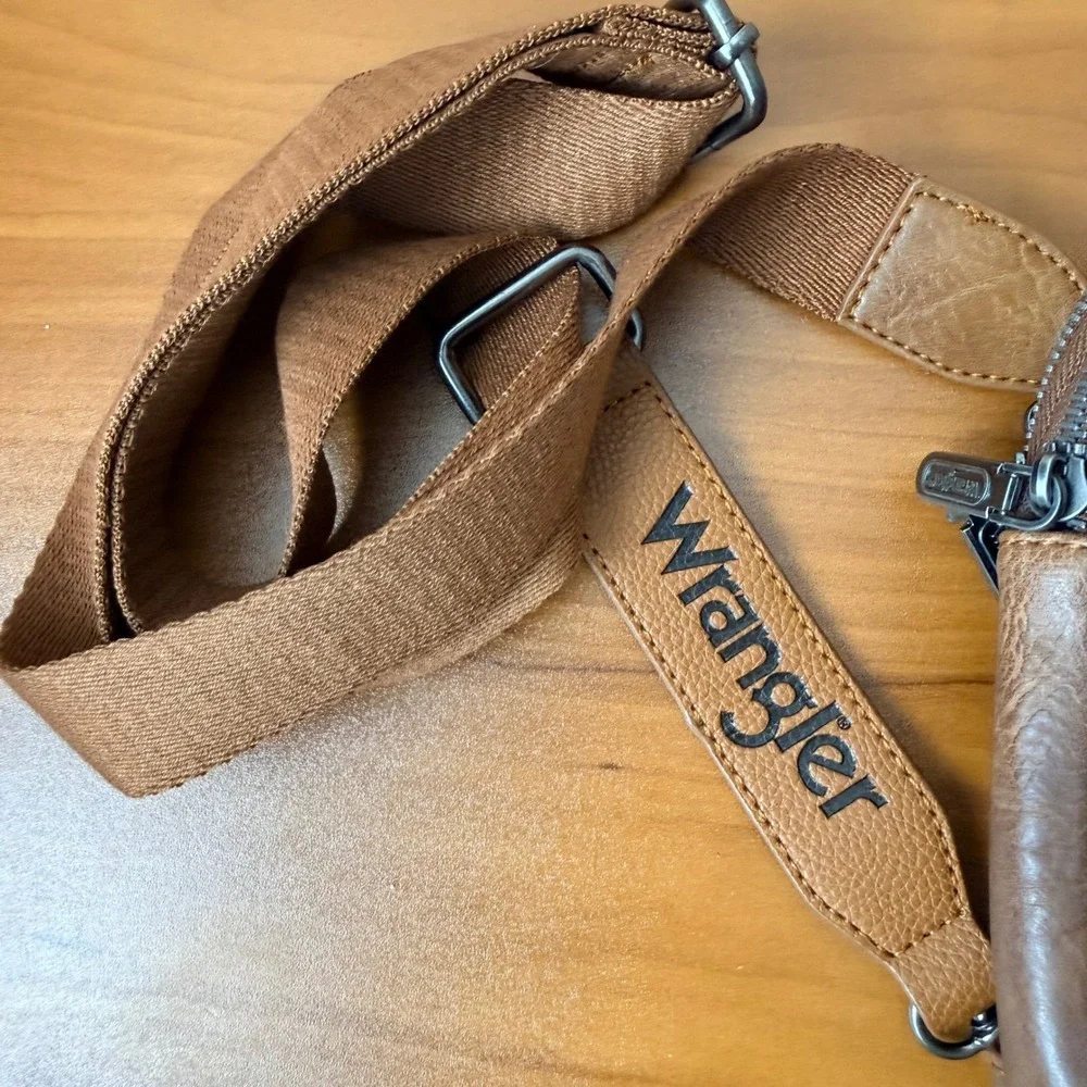 Wrangler Brown Vegan Leather Crossbody Sling Bag Western Travel Mini Backpack‎